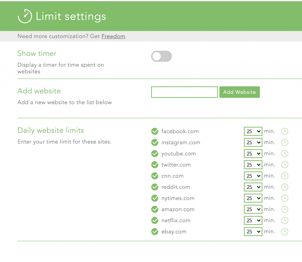 Limit is a Chrome productivity extension that allows you to create daily quotas