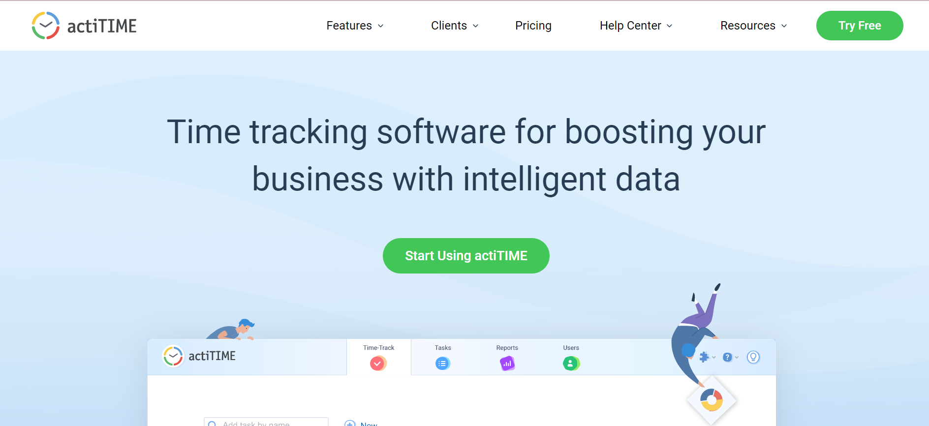 actiTIME homepage - time tracking software for small business owners and enterprises